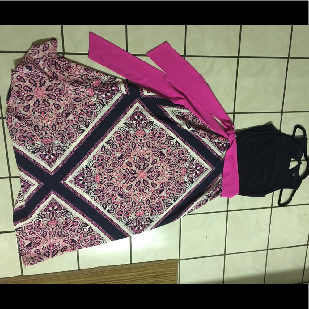 Navy & Hot Pink Size 10 Maxi Dress with Belt